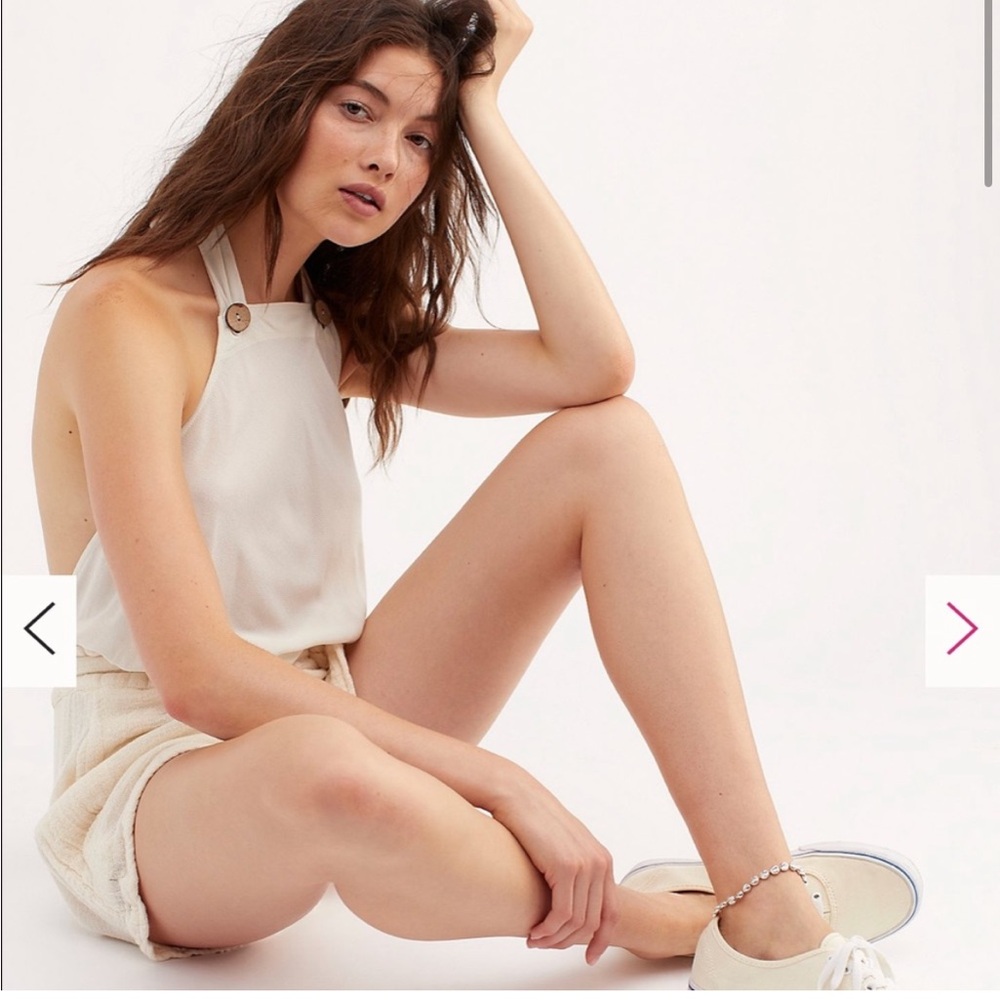 Free people NWT bodysuit overalls suspenders halter white ivory small silk